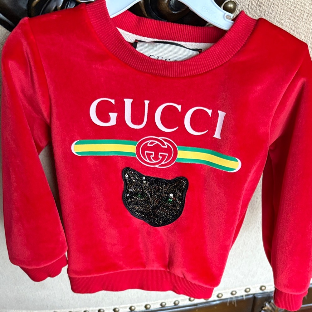 Gucci Kids Red Sweatshirt with Panther Design